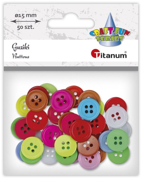 Guziki Craft-Fun Series plastikowe okrągłe 15mm mix 50 szt Titanum
