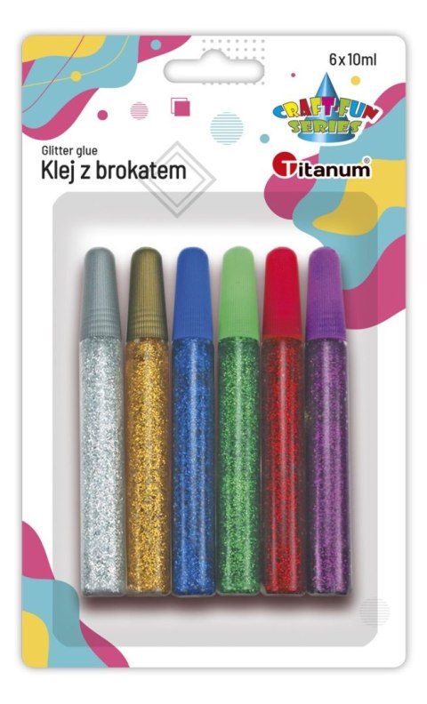 Klej w płynie Craft-Fun Series z brokatem 6 kolorów 10ml Titanum Klej w płynie Craft-Fun Series z brokatem 6 kolorów 10ml Titanum