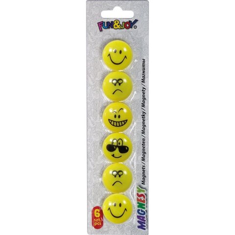 Magnes Smiley okrągły żółty śr. 29mm Fun&Joy 6 sztuk Magnes Smiley okrągły żółty śr. 29mm Fun&Joy 6 sztuk