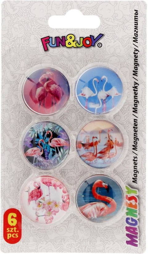 Magnes FLAMINGI okrągły mix śr. 30mm Fun&Joy 6 sztuk Magnes FLAMINGI okrągły mix śr. 30mm Fun&Joy 6 sztuk