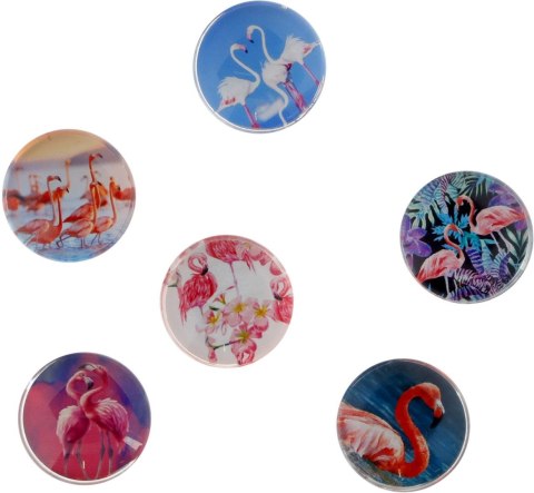Magnes FLAMINGI okrągły mix śr. 30mm Fun&Joy 6 sztuk Magnes FLAMINGI okrągły mix śr. 30mm Fun&Joy 6 sztuk