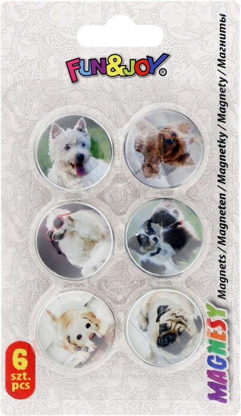 Magnes PIES okrągły mix śr. 30mm Fun&Joy 6 sztuk Magnes PIES okrągły mix śr. 30mm Fun&Joy 6 sztuk