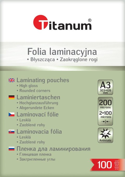 Folia do laminowania A3 przezroczysty 100mic. [mm:] 303x426 Titanum