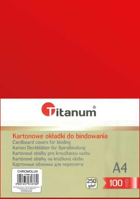 Karton do bindowania błyszczący - chromolux A4 czerwony 250g Titanum Karton do bindowania błyszczący - chromolux A4 czerwony 250g Titanum