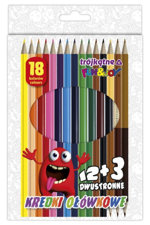 Kredki ołówkowe 12 kolorów+ 3 dwustronne cieliste trójkątne 18 kol. Fun&Joy Kredki ołówkowe 12 kolorów+ 3 dwustronne cieliste trójkątne 18 kol. Fun&Joy