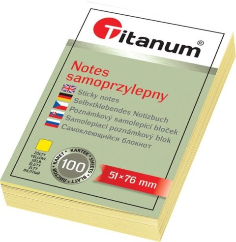 Notes samoprzylepny (karteczki) żółty 100k [mm:] 51x76 Titanum (S-2004)