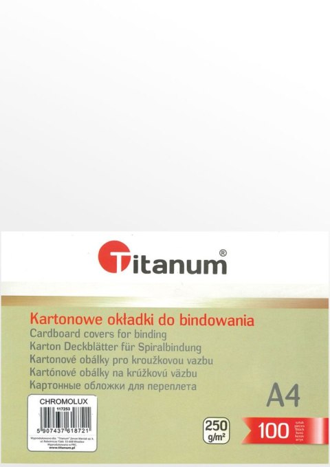 Karton do bindowania błyszczący - chromolux A4 biały 250g Titanum Karton do bindowania błyszczący - chromolux A4 biały 250g Titanum