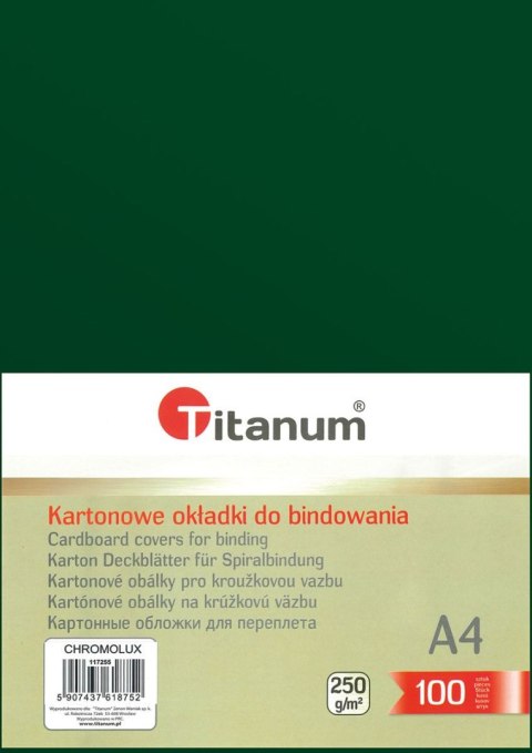 Karton do bindowania błyszczący - chromolux A4 zielony 250g Titanum Karton do bindowania błyszczący - chromolux A4 zielony 250g Titanum