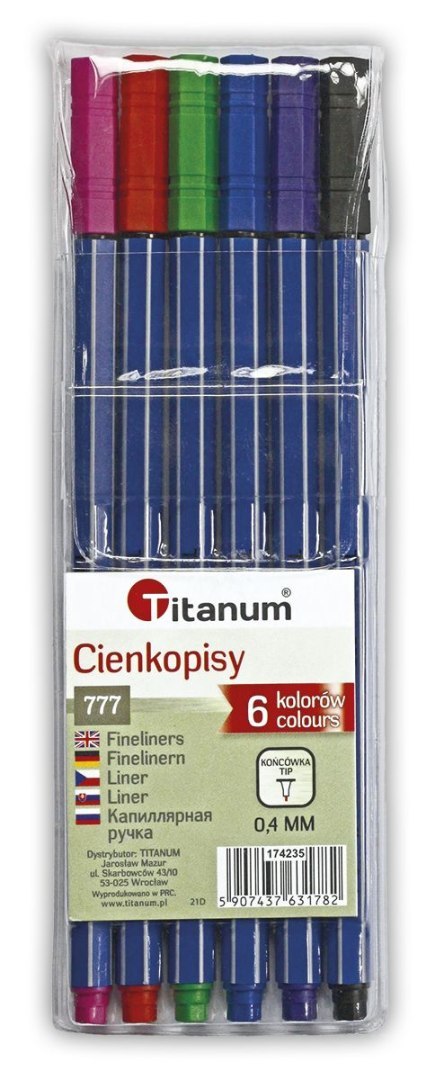 Cienkopis Fineliner mix 0,4mm 6kol. Titanum (777) Cienkopis Fineliner mix 0,4mm 6kol. Titanum (777)