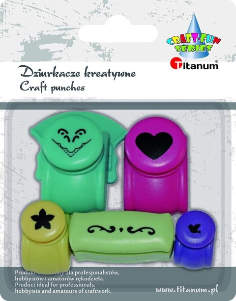 Dziurkacz ozdobny Craft-Fun Series zestaw 5 szt. z motywem/narożnikowy/brzegowy Titanum (T-01) Dziurkacz ozdobny Craft-Fun Series zestaw 5 szt. z motywem/narożnikowy/brzegowy Titanum (T-01)
