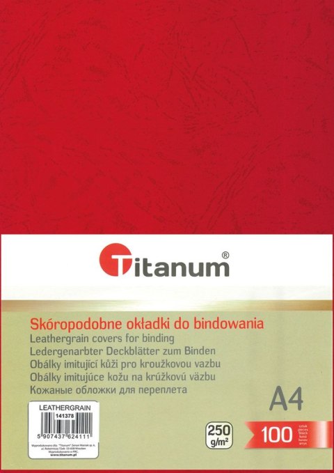Karton do bindowania skóropodobny A4 czerwony 250g Titanum Karton do bindowania skóropodobny A4 czerwony 250g Titanum