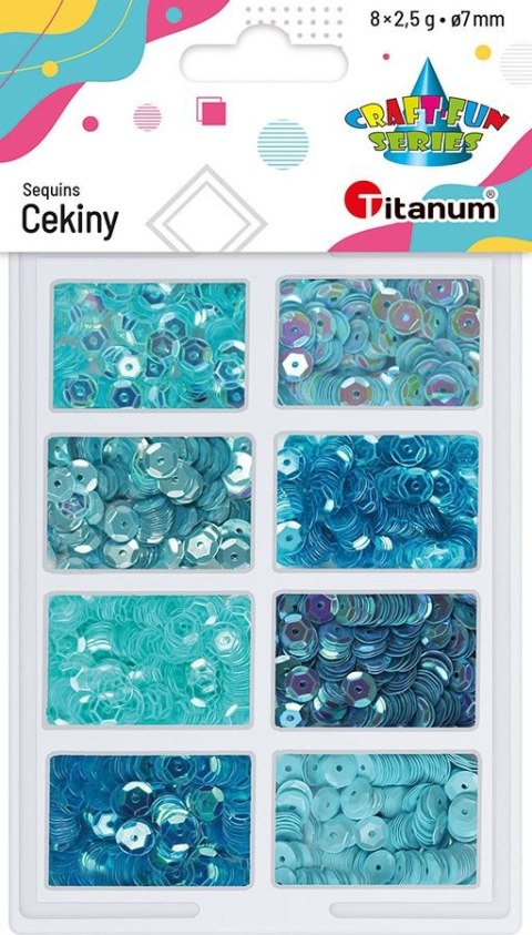 Cekiny Craft-Fun Series okrągłe zestaw 8 kolorów niebieskie Titanum (3G8P 160161)