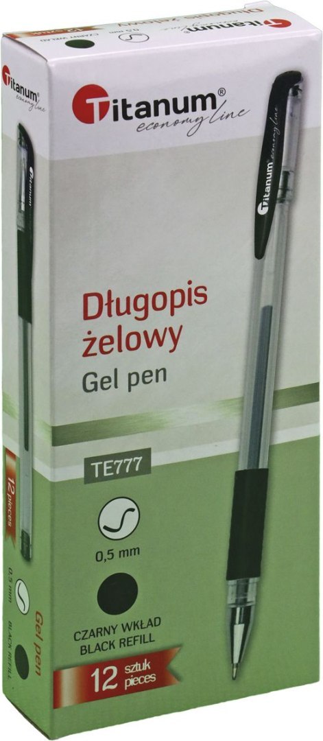 Długopis żelowy czarny 0,5mm Titanum (GPGBLACK ECONOMY)