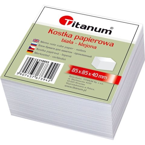 Kostka papierowa klejona mała biały [mm:] 85x85x 40 Titanum