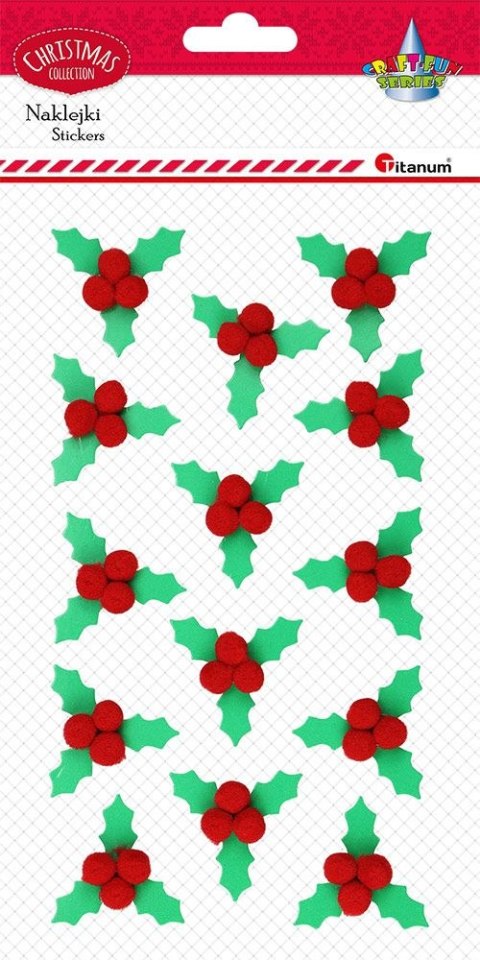 Naklejka (nalepka) Craft-Fun Series 3D liście ostrokrzewu z owocami z pomponów Titanum (25CY0424-17)