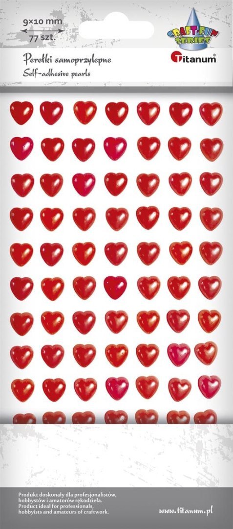 Perełki Craft-Fun Series samoprzylepne serca Czerwony Titanum
